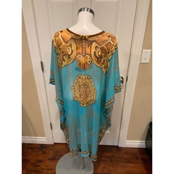 Alberto Makali Light Blue Cover-Up Top W/Gold Paisley Print $135, Size M, NWT! - Picture 6 of 7